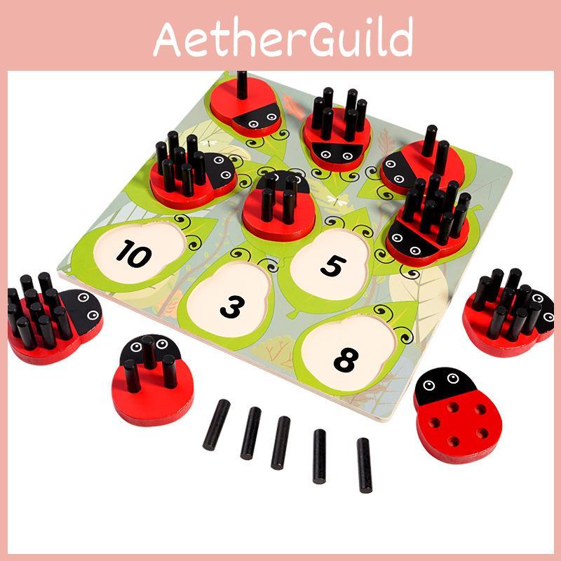 Fun Number Cognition Pairing Wooden Ladybug Stacked High Children Puzzle Toy For Early Childhood Learning