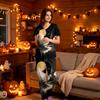 Women's V-Neck Short Sleeve Scrub Top and Pants Set with Pockets, Halloween Print Uniform 2-Piece Set