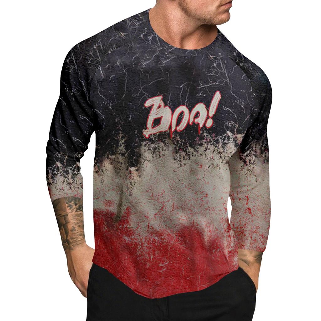 Pánský top s dlouhým rukávem s raglánovými rukávy a halloweenským potiskem