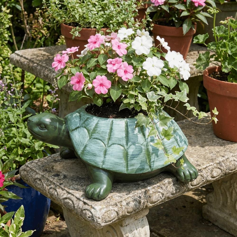 Decorative Turtle Planter Statue Rustic Style Animal Sculpture Succulent Pot  Outdoor Decoration