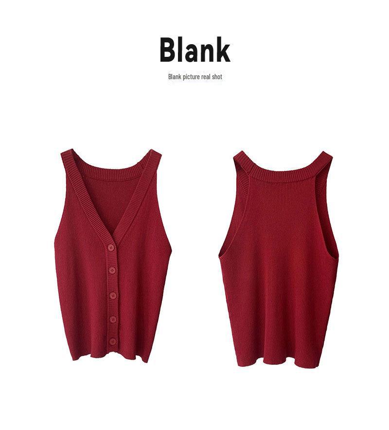 Juzhi Spring Korean V-Neck Sleeveless Cardigan