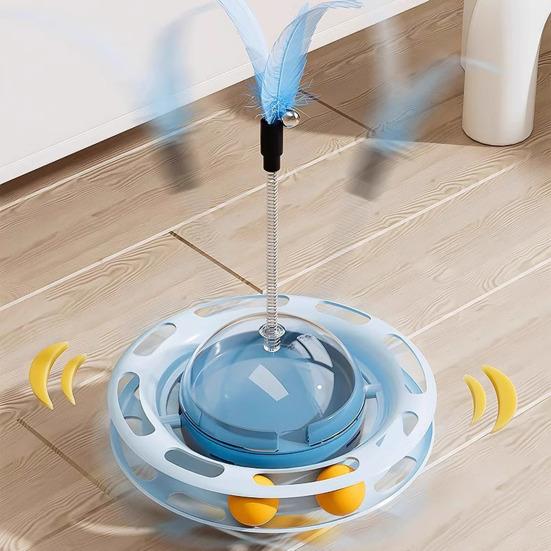 Yousheng Wobble Cat Toy Interactive Cat Treat Dispenser with Track Ball And Feather Teaser Wand Slow Feeder Puzzle Toy for Indoor Cats Exercise