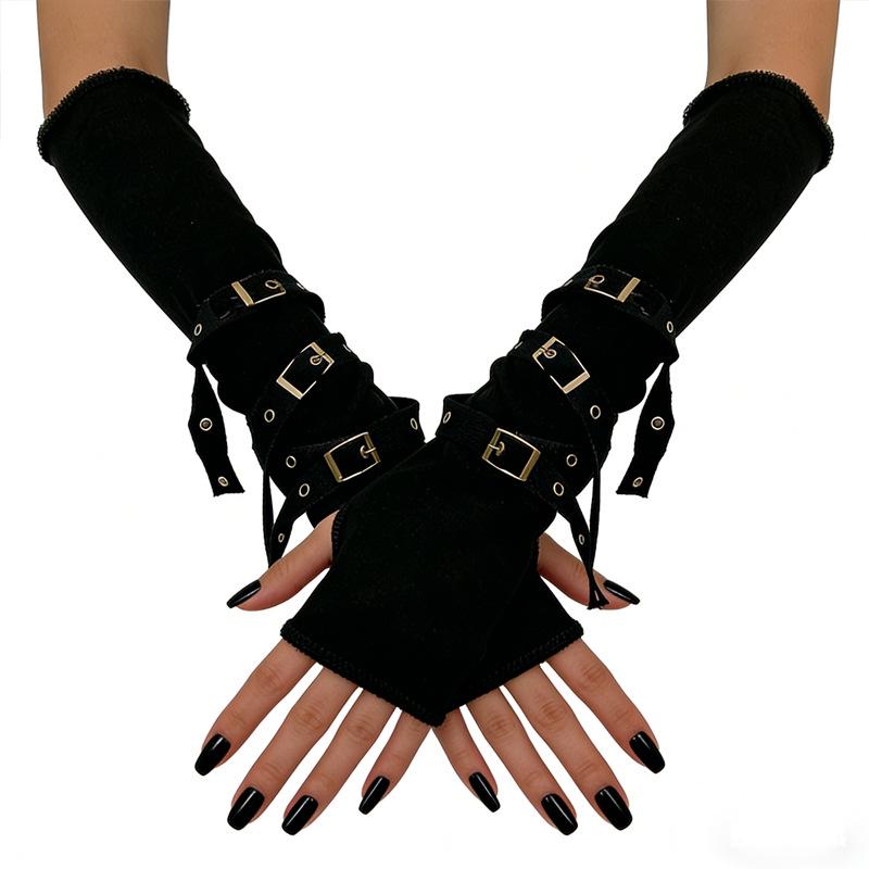 Dark Style Fingerless Motorcycle Gloves – Hot Girl, Neutral Spring/Summer Sleeves, European & American Style.