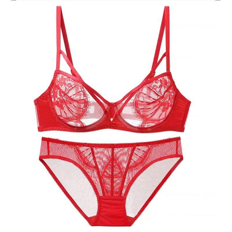 Lace Ultra Thin Bra Set Women Sexy Push Up Comfortable Breathable 3/4 Cup Underwire-Free Lingerie