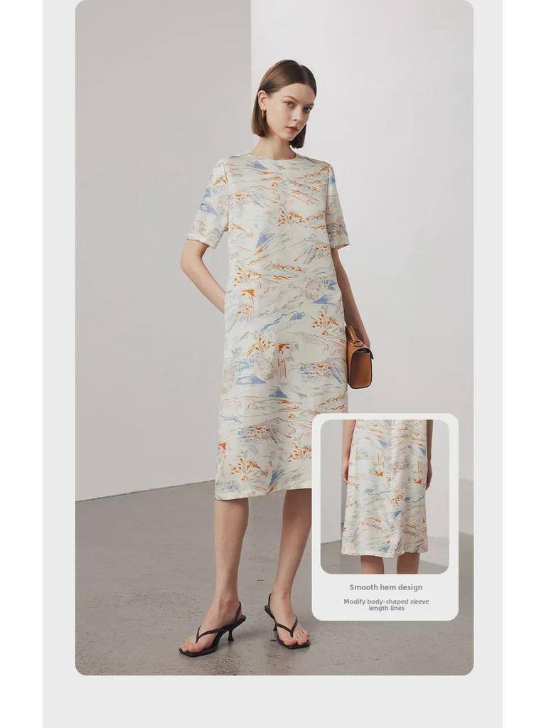 Ladies' Short-Sleeved Silk Dress - 2025 Spring/Summer, New Twill Silk, Chinese Style, 100% Mulberry Silk Skirt