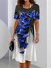 Vintage Floral Print Summer Dress for Women Long Sleeve Comfortable Knee Length Casual Dress with Pockets O Neck