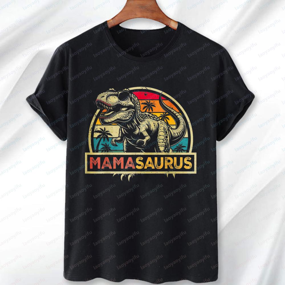 Mom Dino Fan Tee Retro Sunset Cool T-Rex Mama Design Family Lover Top Funny Vintage Classic Trend Clothes for Women Ropa Mujer