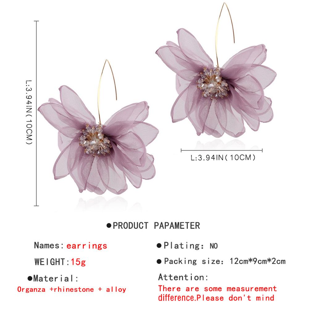 Women Sweet Fairy Style Fabric Big Petal Flower Earrings