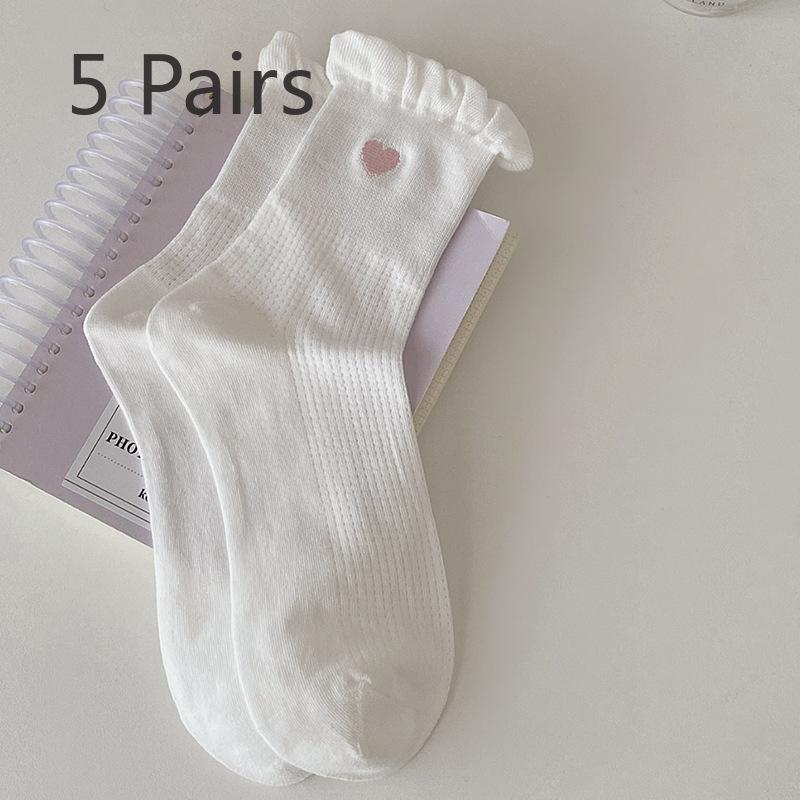 

5 пар женских весенних и летних дышащих носков-труб с милой вышивкой Love Lace Bubble Mouth 5 Pairs белый