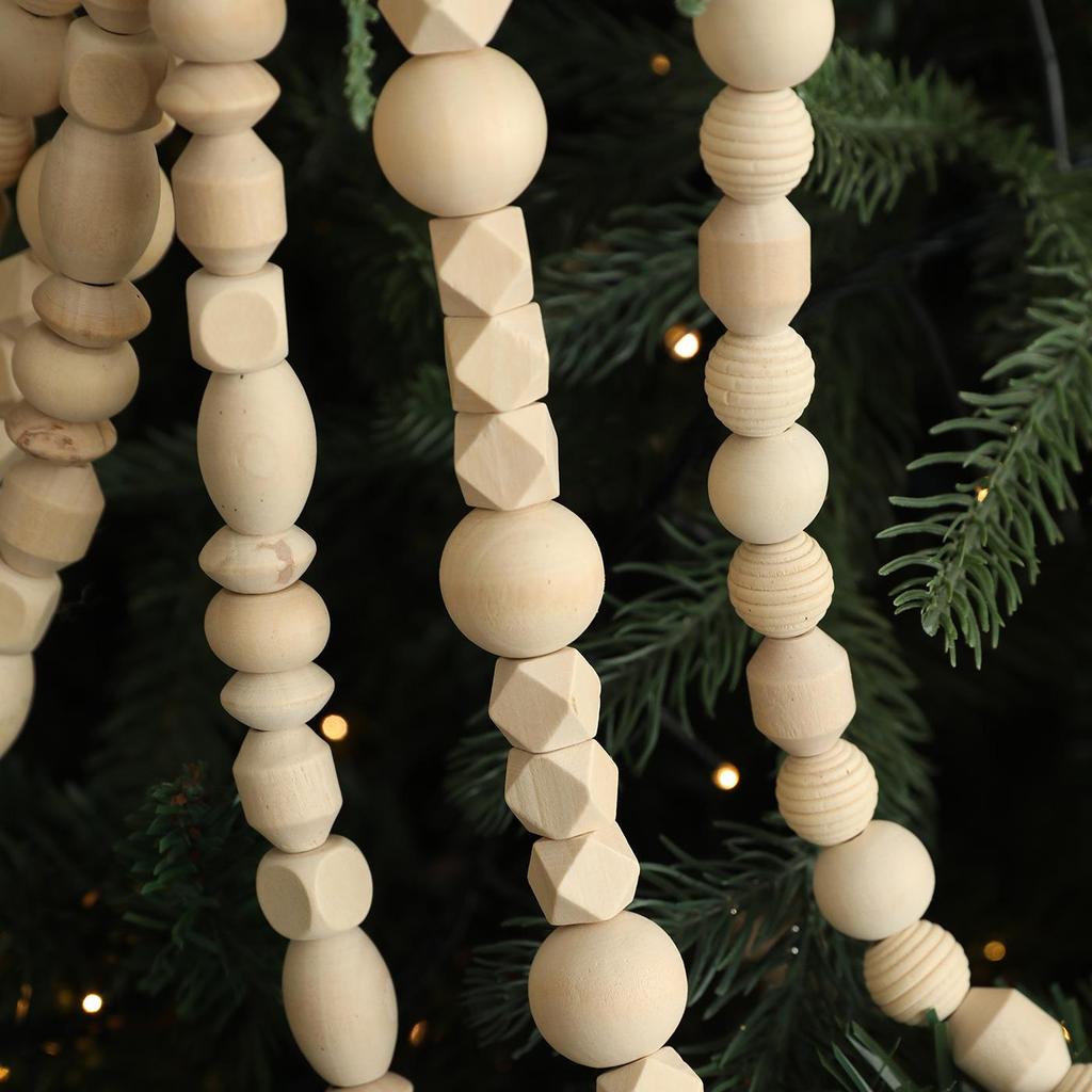 Long Wooden Beaded Garland for Fireplace & Christmas Tree Decor