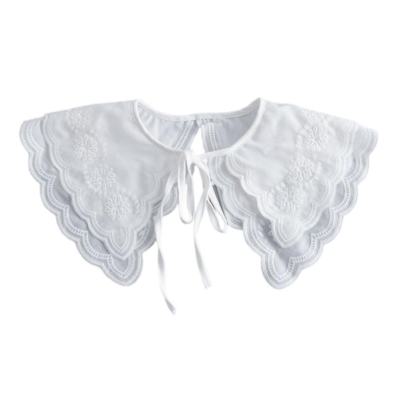 Royal Style Cotton Fake Collar Shawl Wrap Hollow Out Floral Lace Ruffled Trim Necklace Pointed  Lapel Blouse Dropshipping