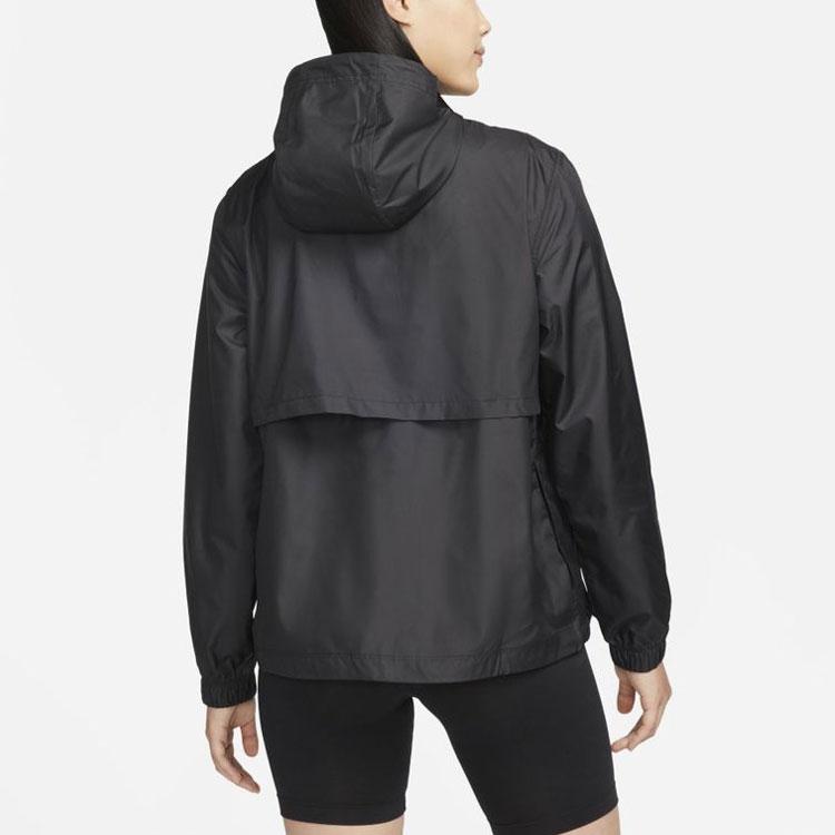 Nike Solid Color Logo Sport Casual Loose Eco-Friendly Windproof Water-Repellent Lightweight Woven Hooded Jacket Women Jacket Black DM6180-010