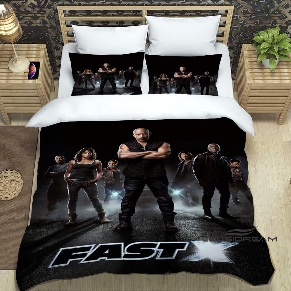 This Printed Bedding Set—featuring Duvet Covers and Pillowcases—is Inspired by the *Fast & Furious* Racing Action Film Franchise