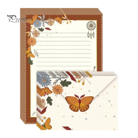 Floral Stationery Set 5Pcs Butterfly Paper Envelope Set, Vintage Writing with Lined Artistic Message Pages, Letter Kit for Letters, Greeting Messages,