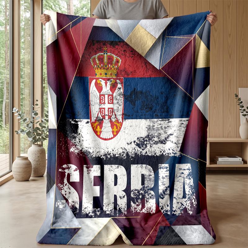 Serbia Printed Flannel Blanket Skin Friendly Warm Decorative Throw for Indoor Couch Bed Daily Use