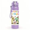 1PC Happy Birthday Dinosaur Party Print 750ml Color Plastic Sports Water Bottle Leakproof Flip Straw Lid Suitable for Sports Office Home Use