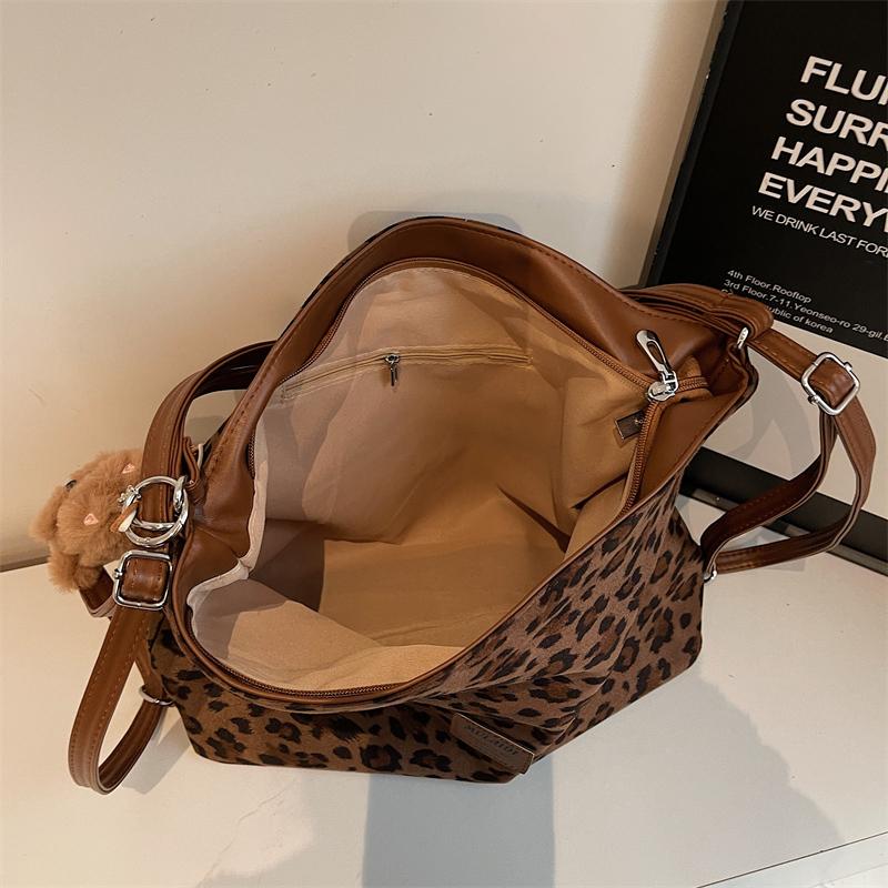 Leopard Print Tote Bag Women's Large Capacity Retro Shoulder Bag Multi-Functional Backpack