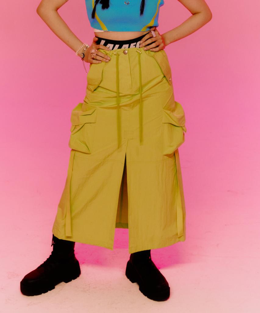 Lara Fox Cargo Long Skirt Lime Bp1Ws003