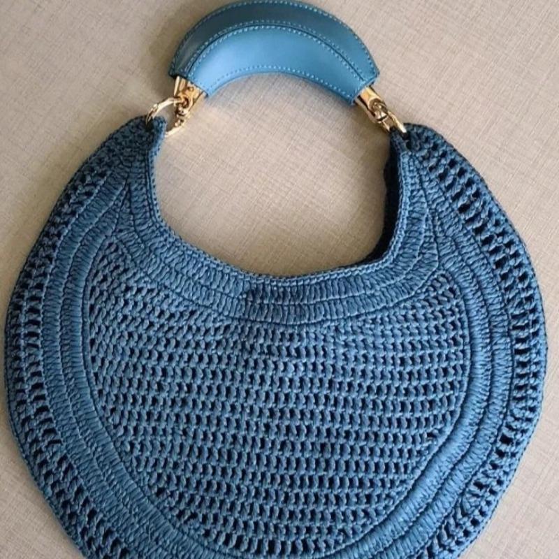 New Niche Design Straw Woven Crescent Bag Pu Soft Leather Texture Handbag Fashionable Women's Commuter Armpit Bag