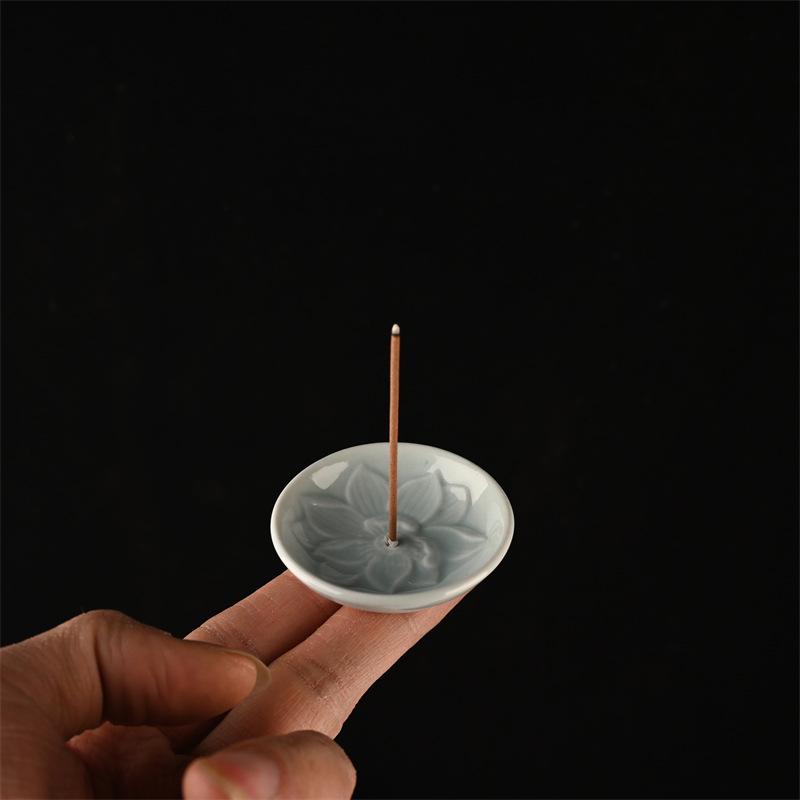 Mini Celadon Ceramic Incense Burner: Sandalwood & Agarwood Stick Holder for Home & Bedside Decor.