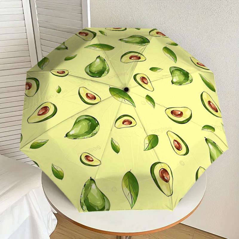 1PC Avocado Leaf Automatic Open/Close Umbrella with Windproof, 8-Rib Sturdy Canopy, Durable Ribs, Fashionable Design, Outdoor Accessory, Fun Prin, Hol
