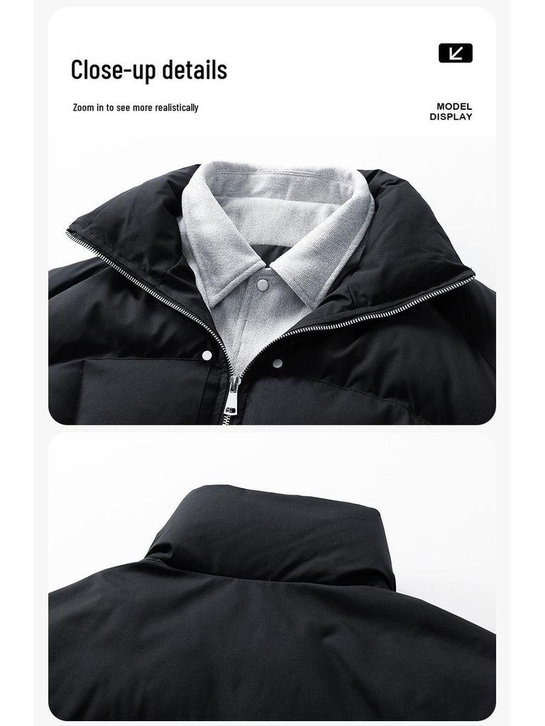 90% White Duck Down Puffer Jacket - Stand Collar, Fashionable, Trendy & Warm Outerwear