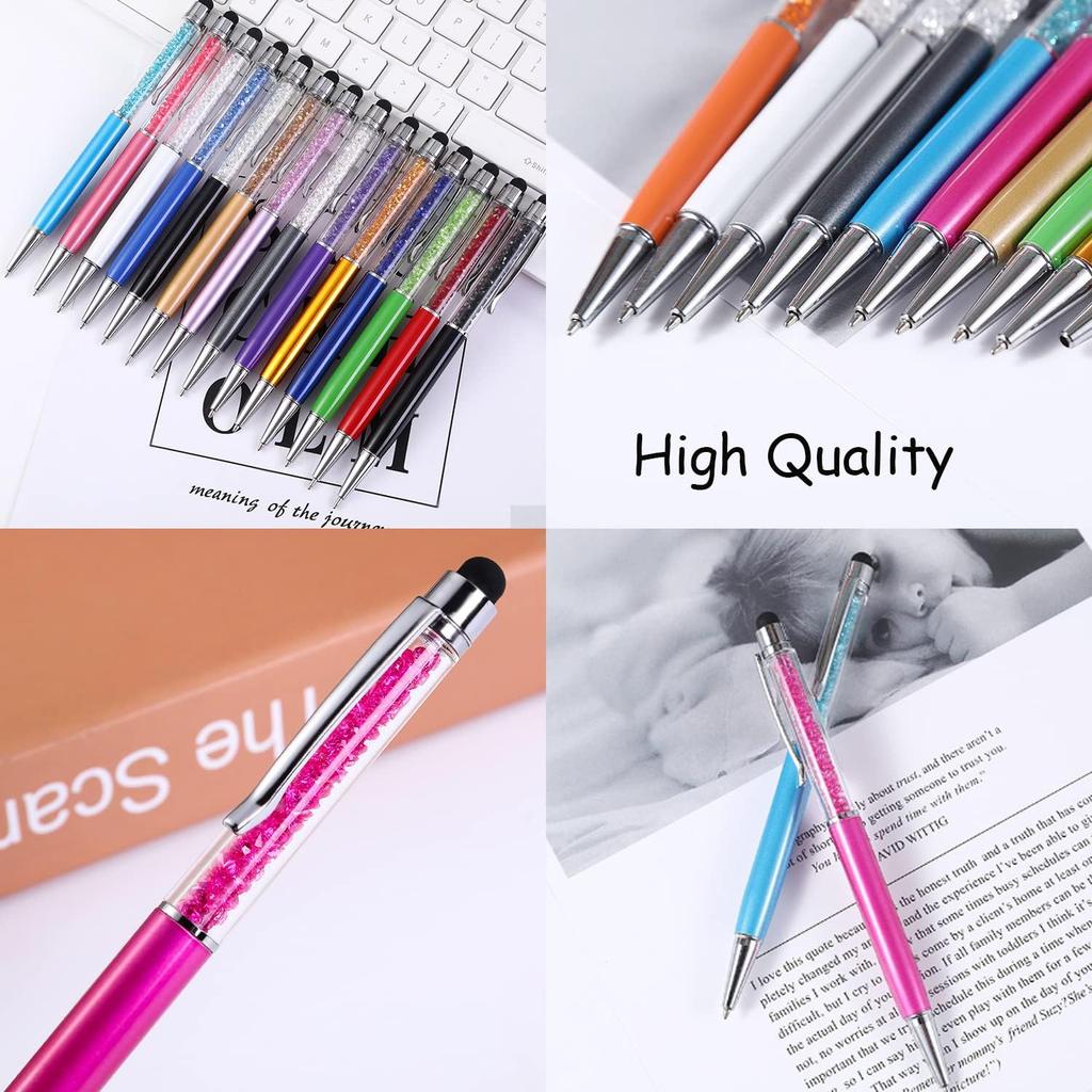 100Pcs/Lot 2 In 1 Crystal Metal Ballpoint Pen Fashion Creative With Stylus Touch Pen Free Custom Logo Name Website Address