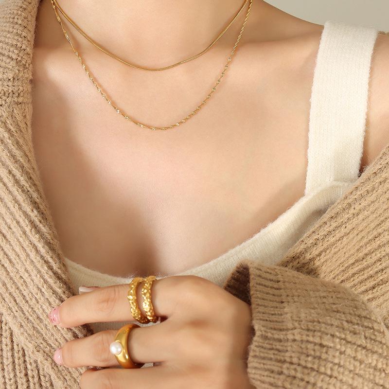 European & American Double Layer Titanium Steel Snake Chain Necklace for Women - Cold, Light Luxury, Simple, Trendy, Clavicle Chain.