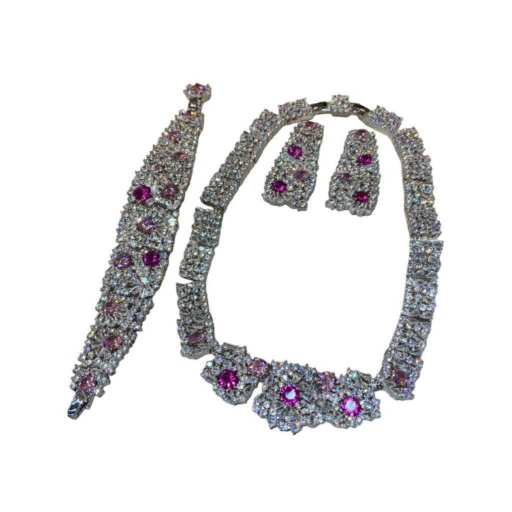 New Jewelry Set Full Of Zirconium Heavy Industry Exaggerated Fashion Banquet High-End Colored Treasure Necklace Earrings