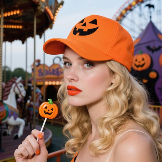 Halloween Baseball Hat Halloween Embroidered Pumpkin Face Baseball Cap Breathable Adjustable Outdoor Sun Hat