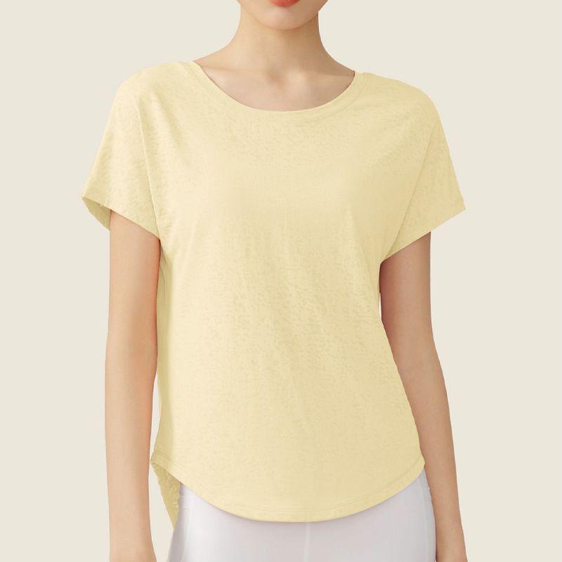 

Блузка с короткими рукавами, спортивная одежда для йоги, тонкая дышащая верхняя часть для пилатеса XL жёлтый