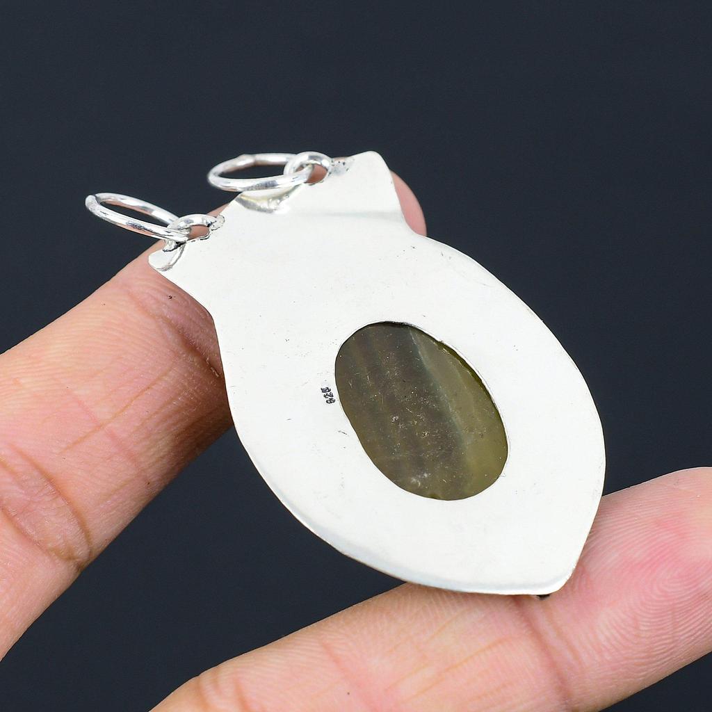 Wedding Gift For Her 925 Sterling Silver Natural Multi Fluorite Gemstone Pendant