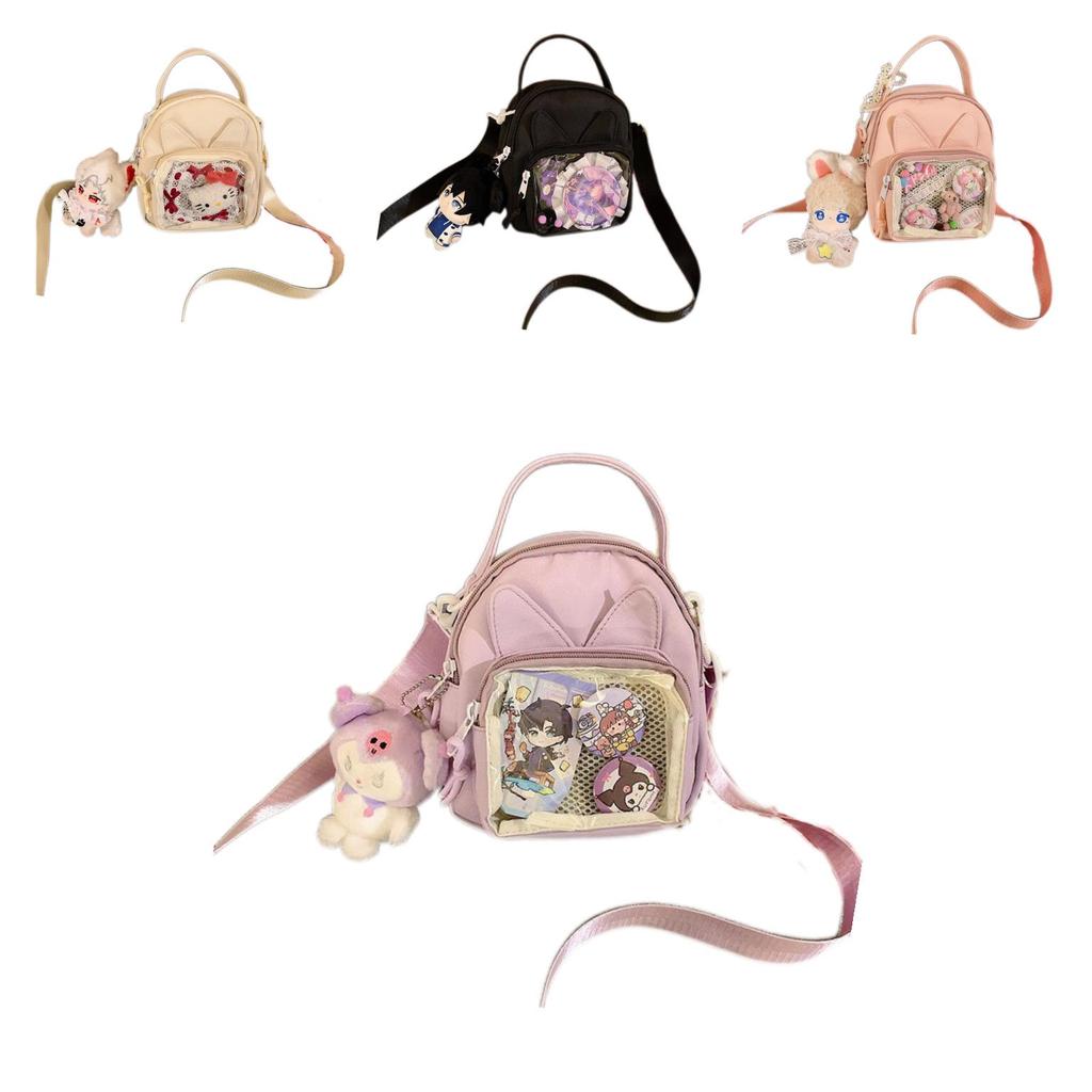 Animal Ears Square Itabag Shoulder Bag With Zipper Closure And Inner Card Pocket For Daily Use