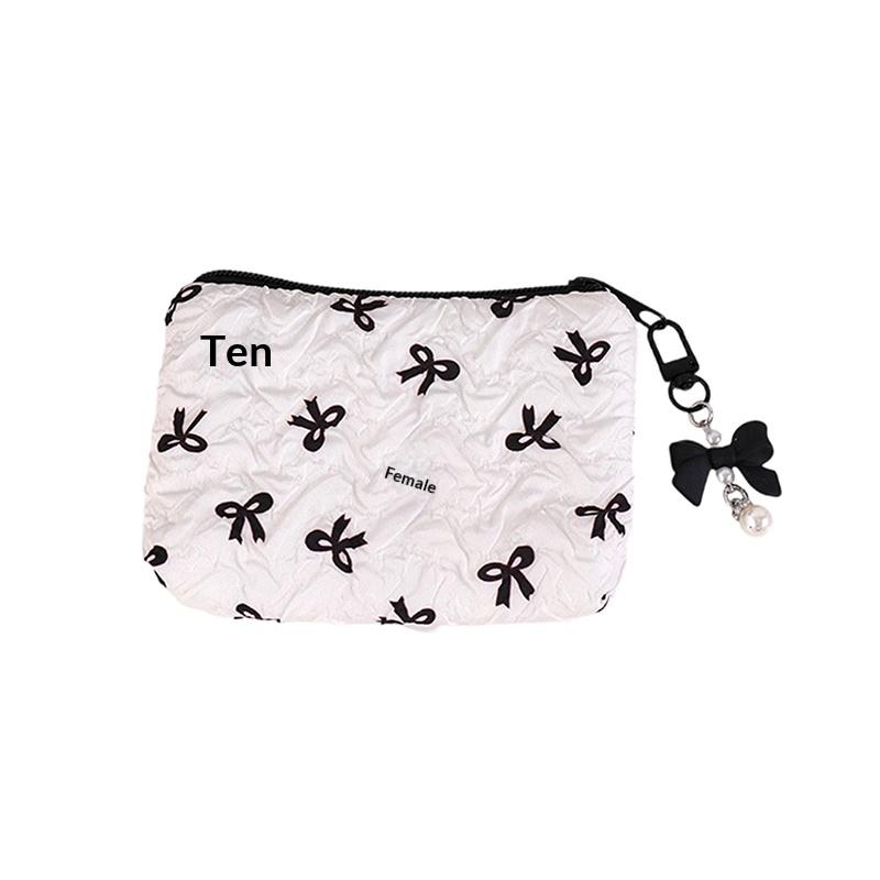 Bolsa de Maquillaje de Tela con Lazo Adorable, Neceser Cosmético para Mujer, Portátil para Pintalabios Auriculares Organizador de Viaje Pequeño Bolso de Mano