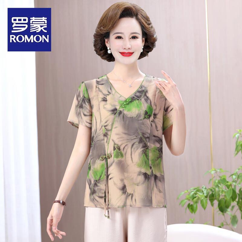 

ROMON Women s V-Neck Floral Print Short Sleeve T-Shirt 6XL