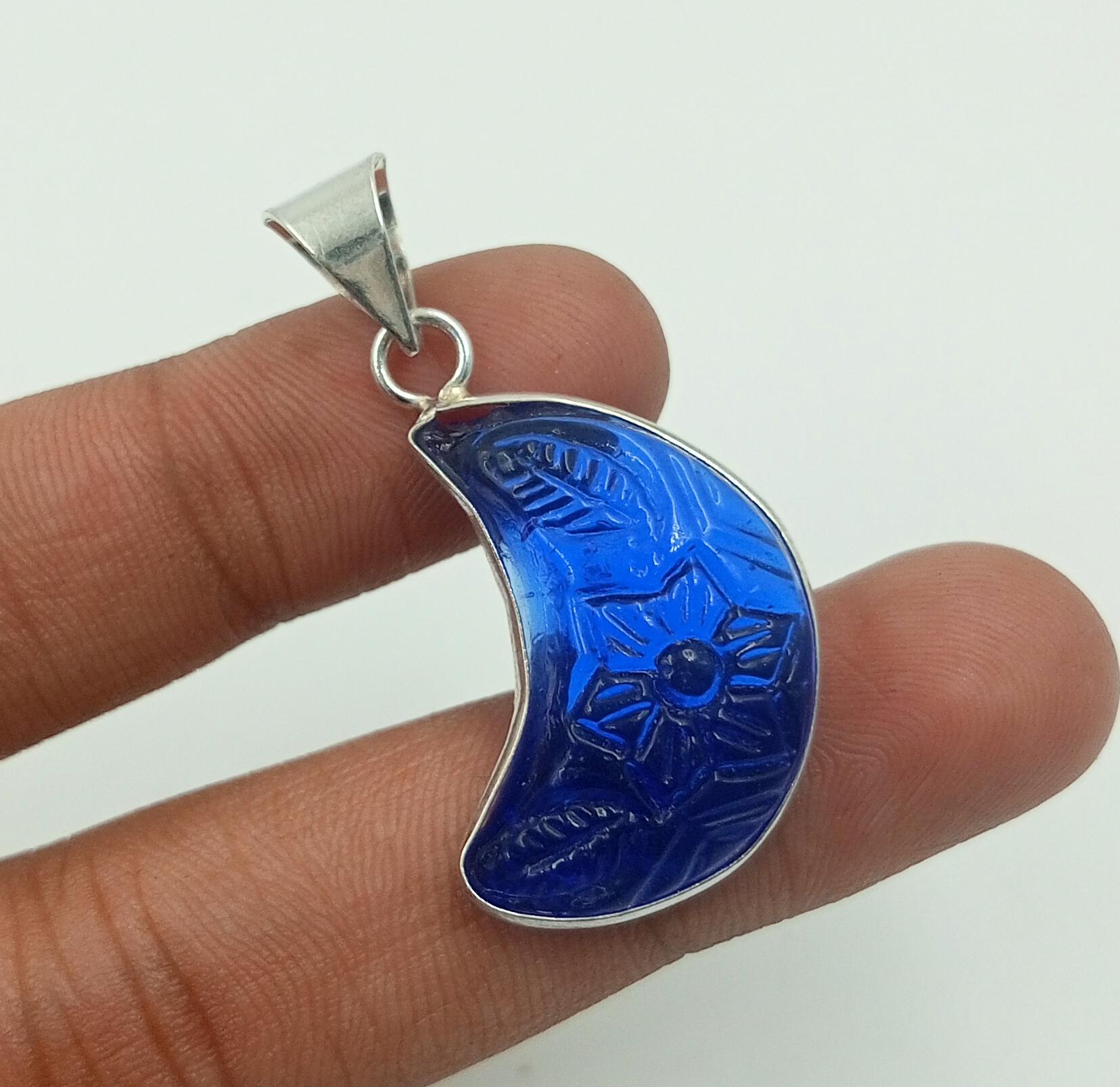 

Резьба по стеклу Драгоценный камень стерлингового серебра 925 пробы с покрытием в форме Луны Безель Кулон Ювелирные изделия