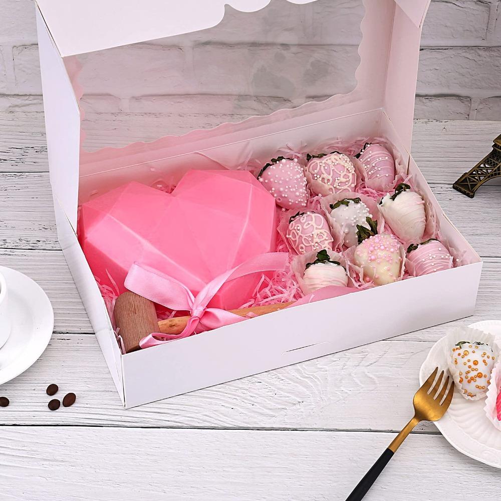 10pcs White Gift Boxes with Window Treat Box Auto-Popup Paper Gift Packaging Box for Gift Giving Birthdays Weddings Christmas New Year Parties