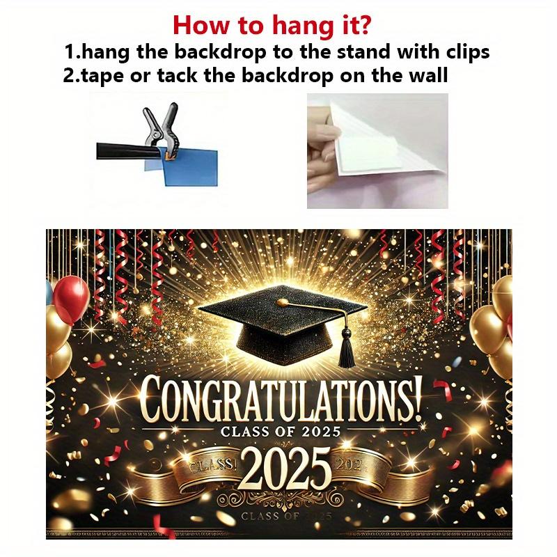 1 Piece Congratulations To the Graduation Theme Wall Covering of the Class of 2025 with Golden Confetti and Glitter