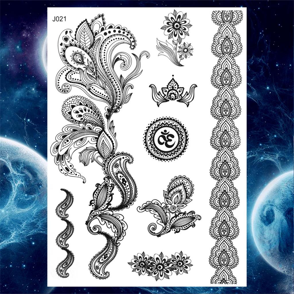 YURAN Women Girl Big Arm Owl Fake Tattoo Temporary Henna India Tatoo Stickers Custom Mandala Flower Black Turtle Tattoos Lace