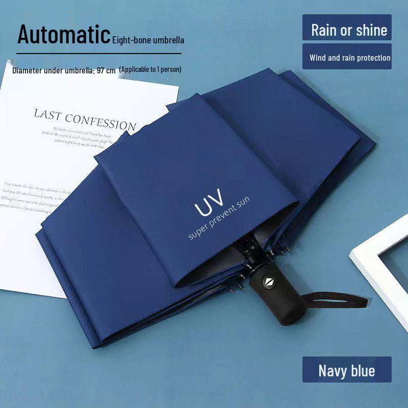 Fully Automatic 24-Rib Folding Umbrella: Large, UV-Resistant, Sun & Rain Protection with Custom Logo Options