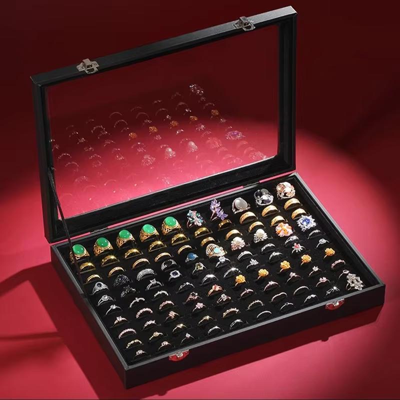 100 Slots Jewelry Rings Display Organizer Case Gift Holder Earrings Storage Box Jewelry Accessories