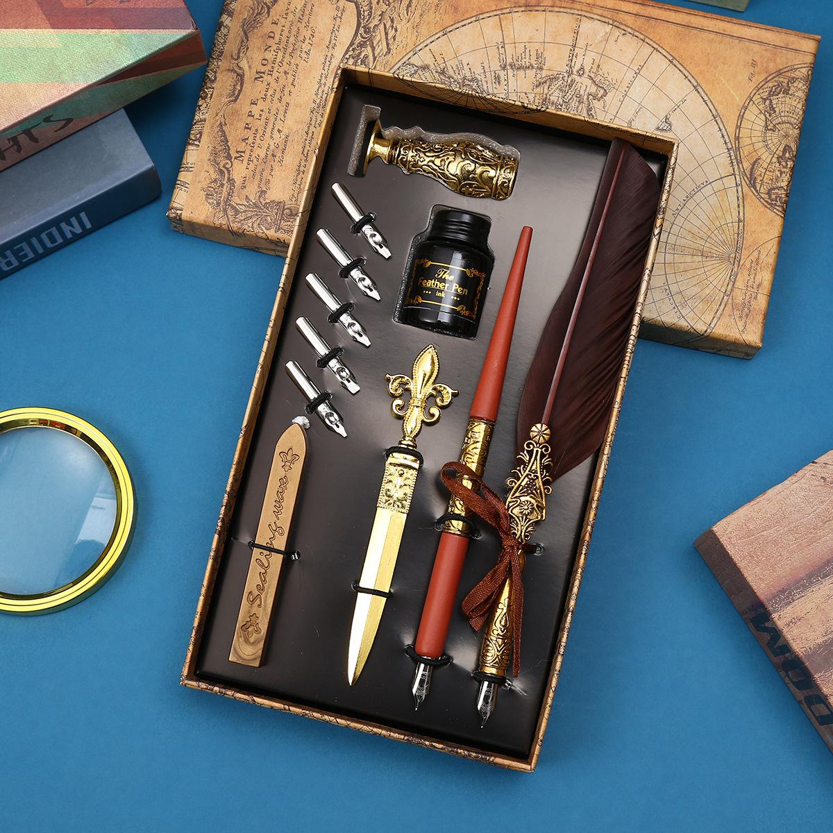 

Vintage Quill British Dip Pen Student Graduation Season Gift Pen Set Teachers Day Gift 0.5mm темно-коричневого кольору