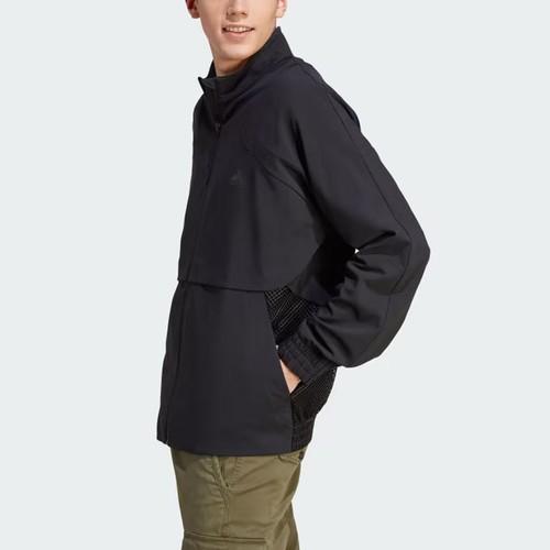 adidas Solid Color Logo Stand Collar Long Sleeve Jacket for Men, Black