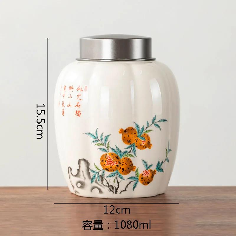 Retro Hand Painted Ceramic Tea Jar Tea Box Alloy Cover Sealed Moisture Proof Jar Tea Canister Candy Jar Household Teas Container