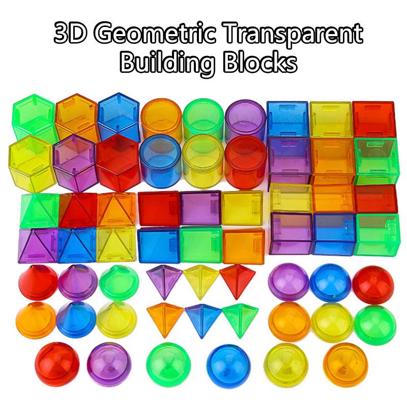 Children Transparent Blocks Montessori Toys 3D Geometric Shapes DIY Sensory Play Parish Educational Learning Light Table Toys