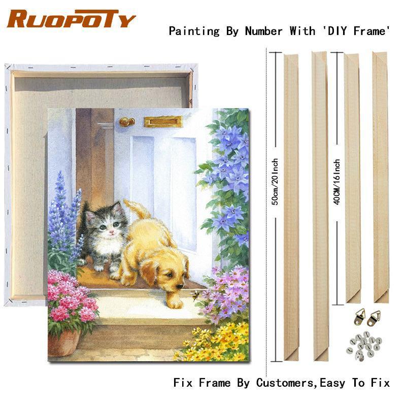 RUOPOTY Kočka malba podle čísel Nástěnná kresba na plátně Jedinečný dárek Obraz podle čísel Zvířecí dekorace do dětského pokoje