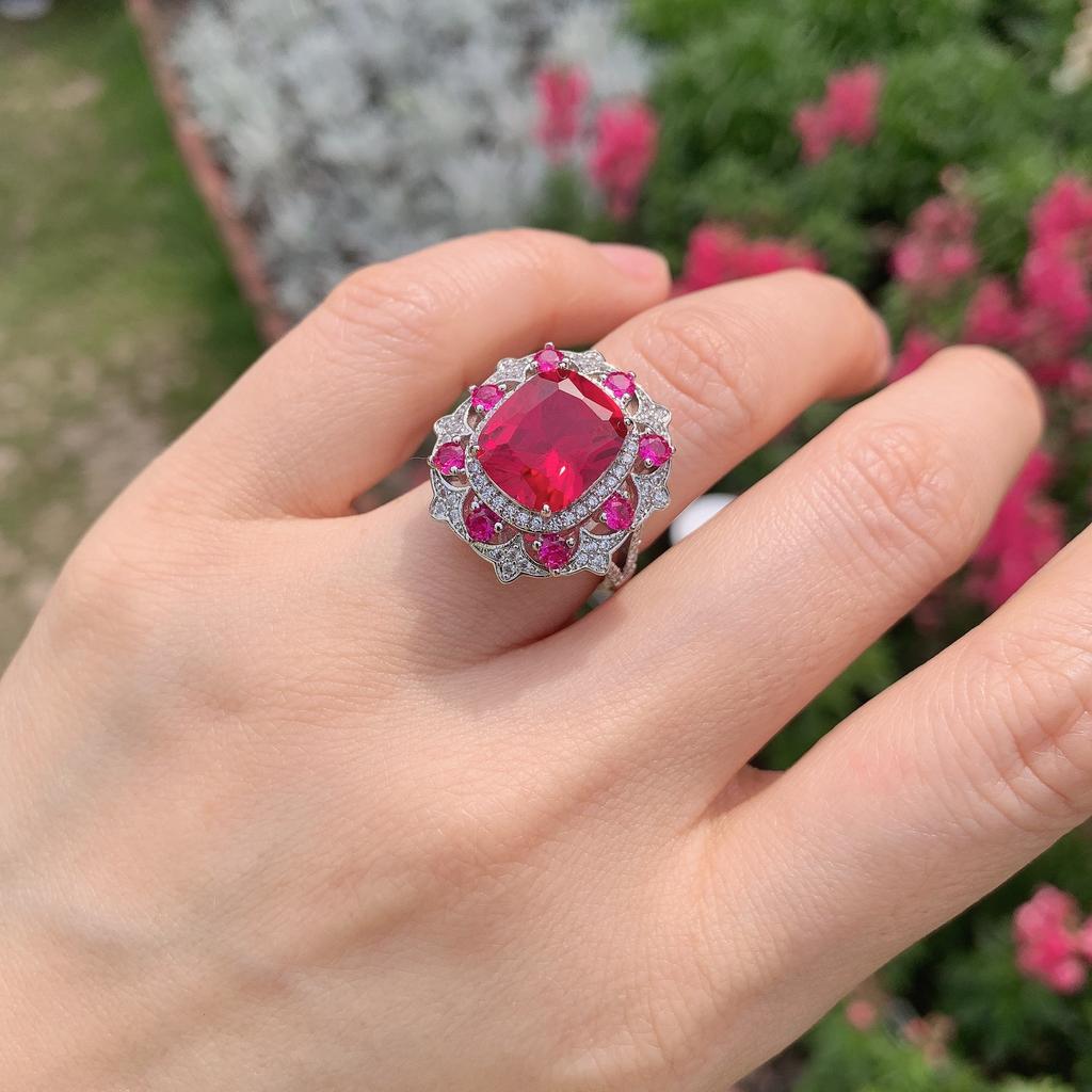 Jewelry Women'S, Simulation Red Glass Ring With Diamonds Women'S Ring Main Stone 10 * 12