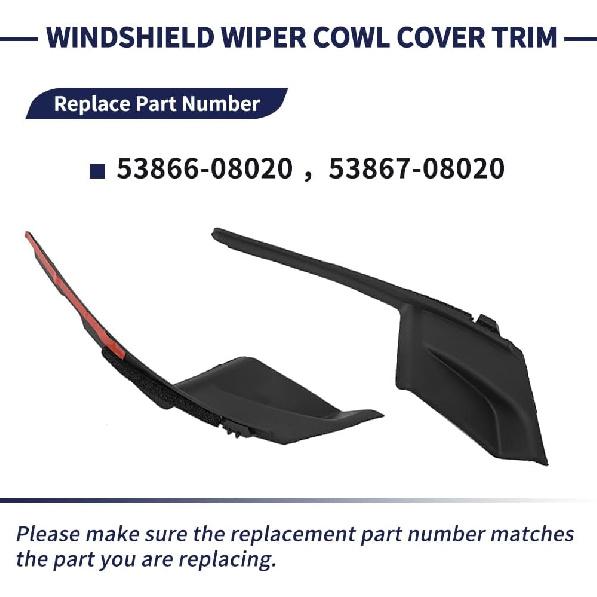 2Pcs Windshield Wiper Cowl Cover Trim 53866-08020 53867-08020 Compatible With Toyota Sienna 2011 2012 2013 2014 2015 2016 2017 2018   Wiper Cowl Trim
