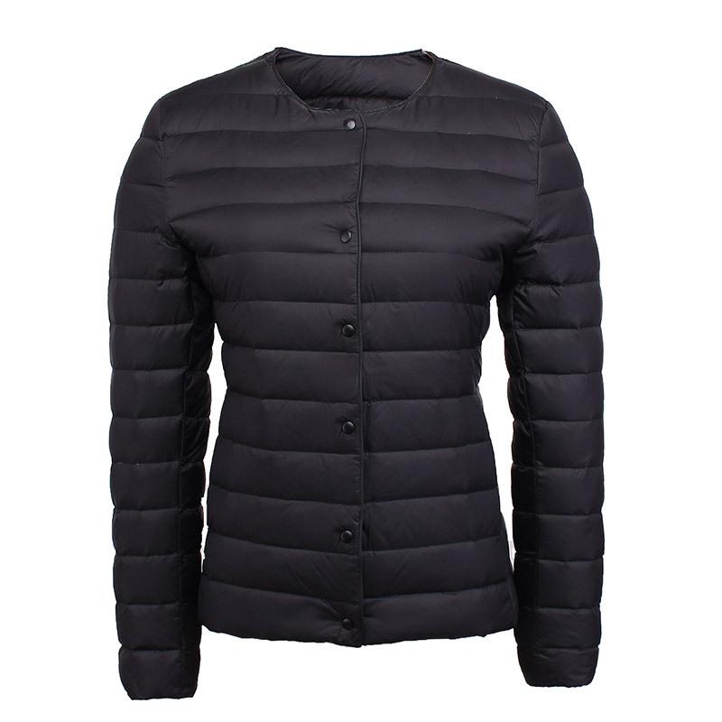 Autumn and Winter Women's 90 Down Round Neck V-neck Long Sleeve Solid Colour Duck Down Jacket Simple Jacket