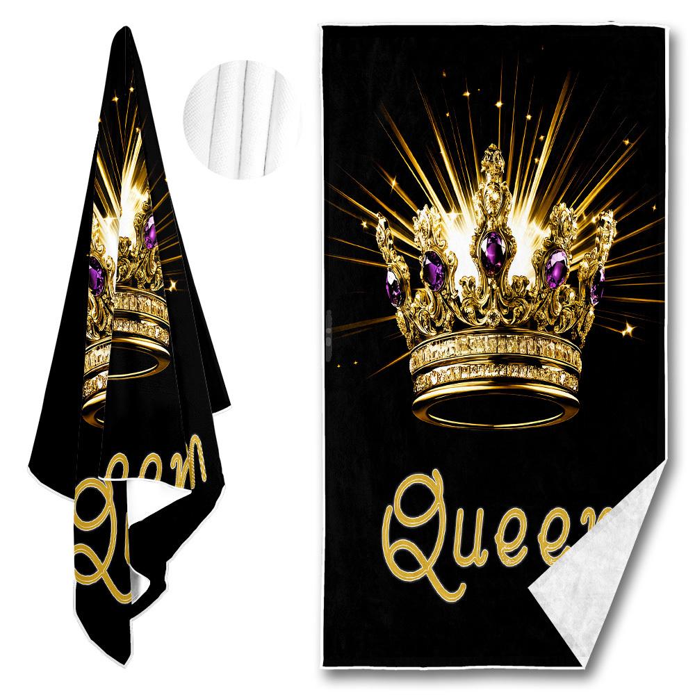 Queen Crown Beach Towel, Black Gold Royal Print Oversized Bath Towel, Soft Quick Dry Summer Beach Blanket 1pcs